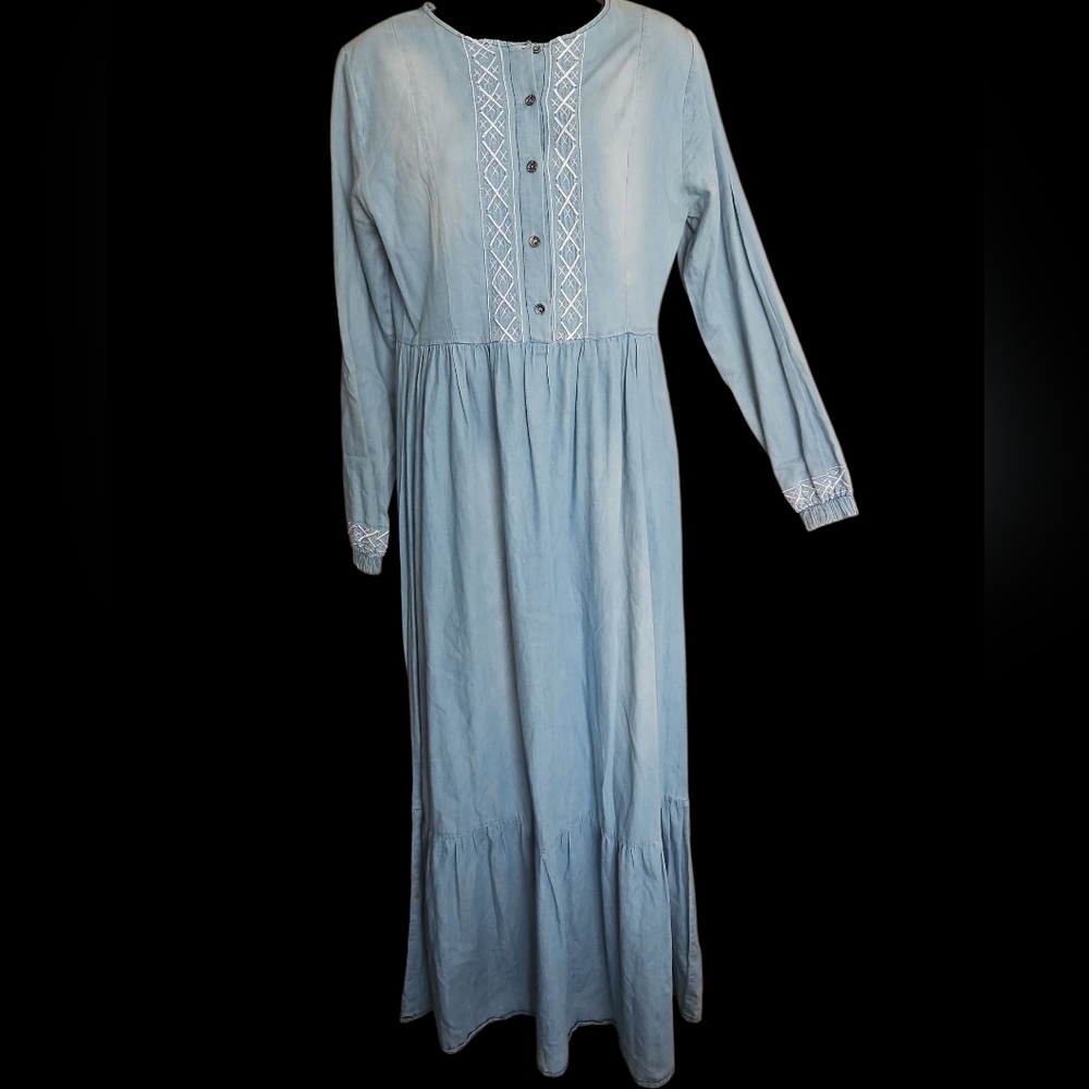 Zara Sky Blue Embroidered Long Sleeve Dress